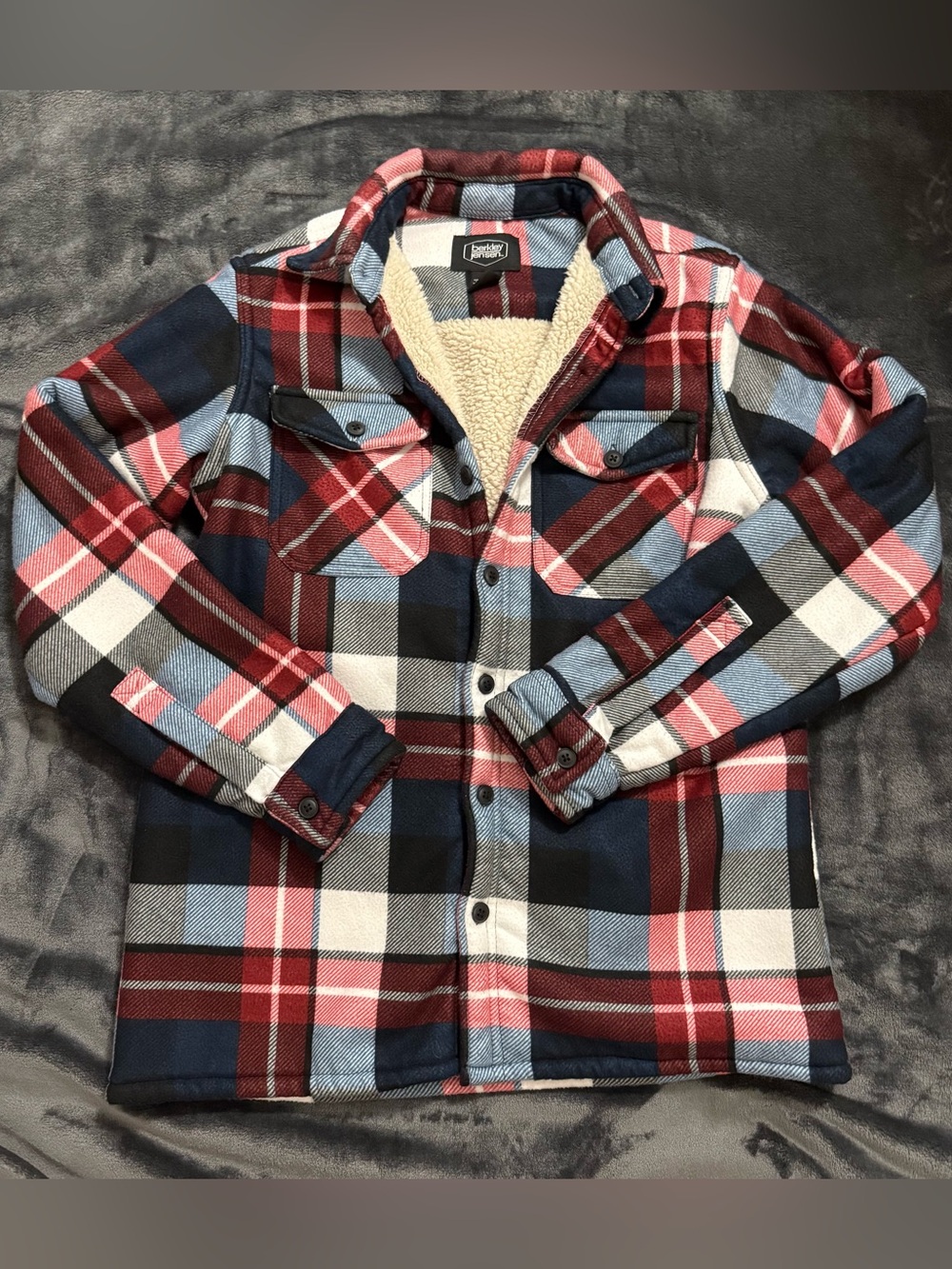 Cozy Plaid Sherpa-Lined Jacket - Red, Navy & Light Blue